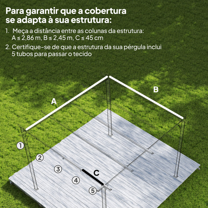 Telhado de Pérgola 3x2,5 m Telhado de Reposição Retrátil para Estrutura de Pérgola de 3x2 m, UV30+ Tecido Apenas para Pérgola com 8 Orifícios de Drenagem Castanho