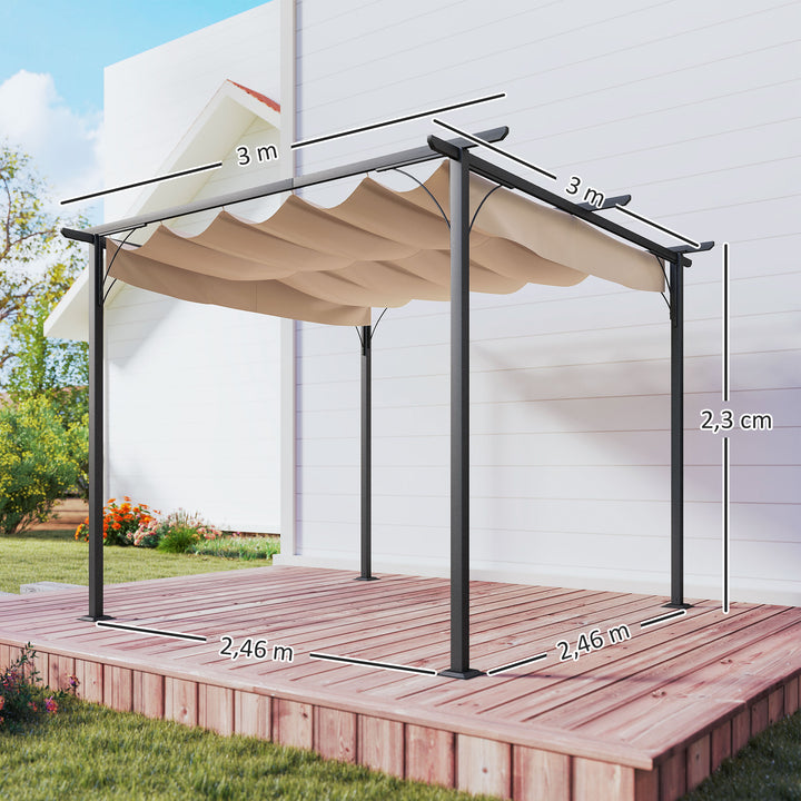 Gazebo com telhado retrátil Pergola para jardim com terraço ou pátio Gazebo com Tecido de Poliéster Resistente à Água e UV 3x3m