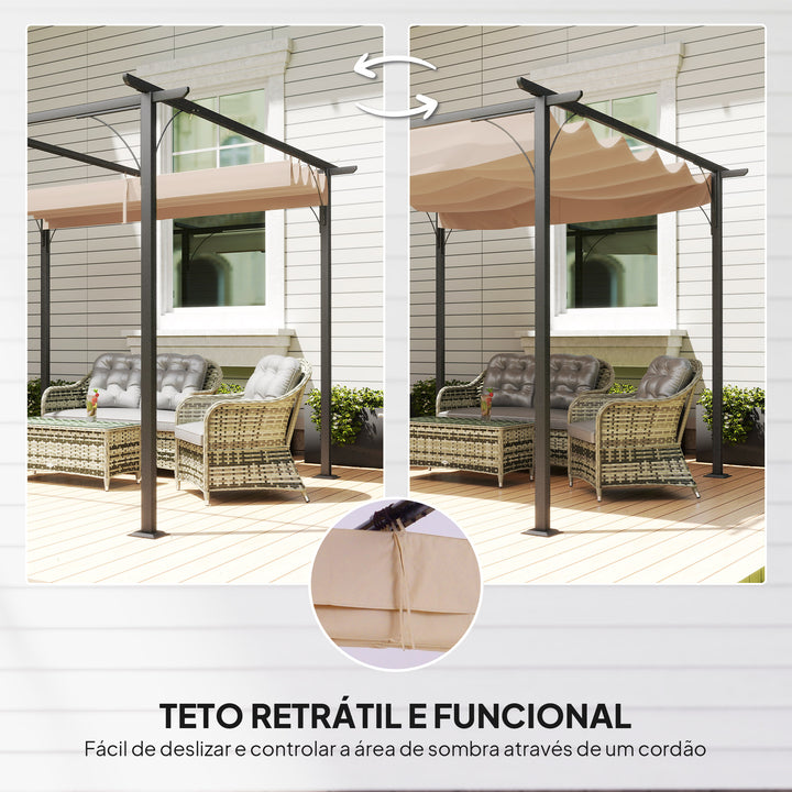 Gazebo com telhado retrátil Pergola para jardim com terraço ou pátio Gazebo com Tecido de Poliéster Resistente à Água e UV 3x3m