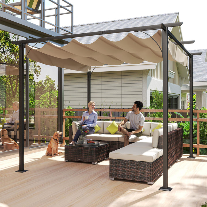 Gazebo com telhado retrátil Pergola para jardim com terraço ou pátio Gazebo com Tecido de Poliéster Resistente à Água e UV 3x3m