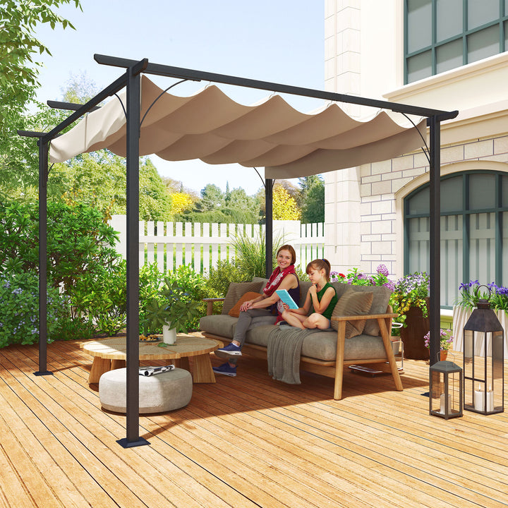 Gazebo com telhado retrátil Pergola para jardim com terraço ou pátio Gazebo com Tecido de Poliéster Resistente à Água e UV 3x3m