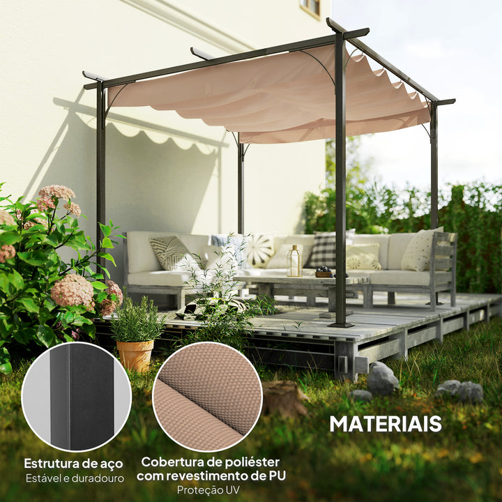 Gazebo com telhado retrátil Pergola para jardim com terraço ou pátio Gazebo com Tecido de Poliéster Resistente à Água e UV 3x3m