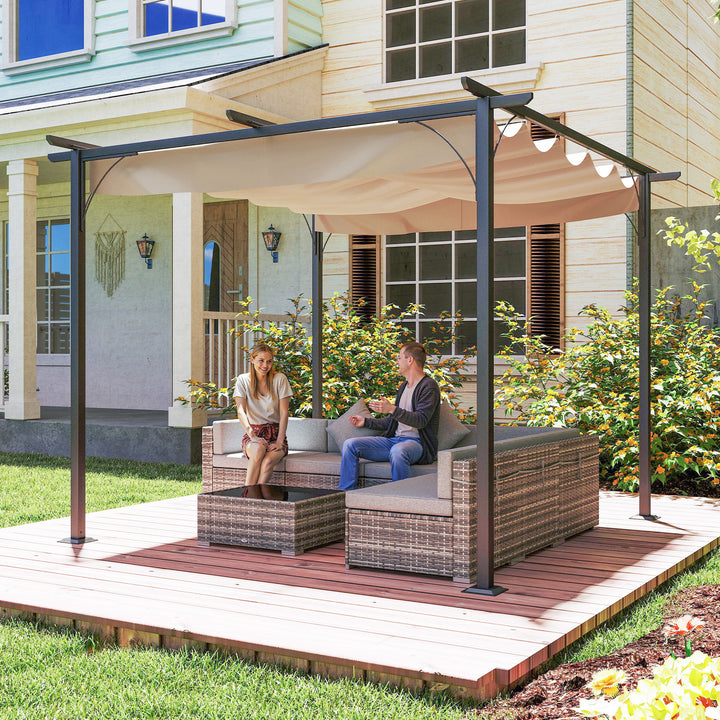 Gazebo com telhado retrátil Pergola para jardim com terraço ou pátio Gazebo com Tecido de Poliéster Resistente à Água e UV 3x3m
