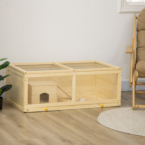 Gaiola para Hamster de Madeira 100x58x38cm Casa para Roedores com Tampa Abatível Painel de Acrílico Bandeja Amovível e Casa para Coelhos Chinchilas Madeira