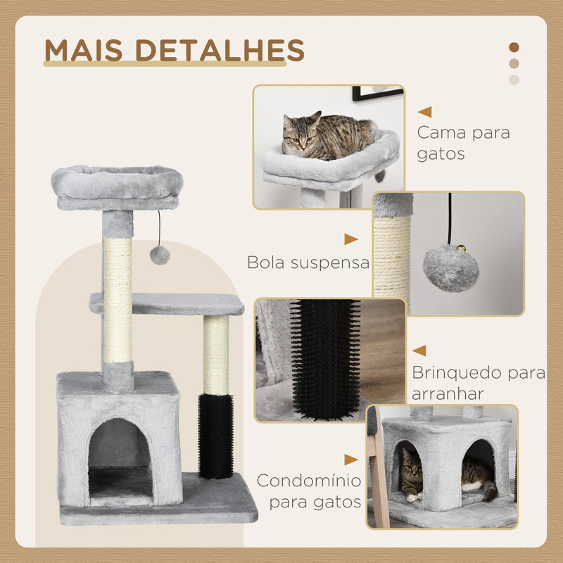 Arranhador para Gatos Médios Altura 85 cm Arranhador para Gatos com Casa Plataforma Bola Brinquedo Arranhador e Postes de Sisal 48x48x85 cm Cinza