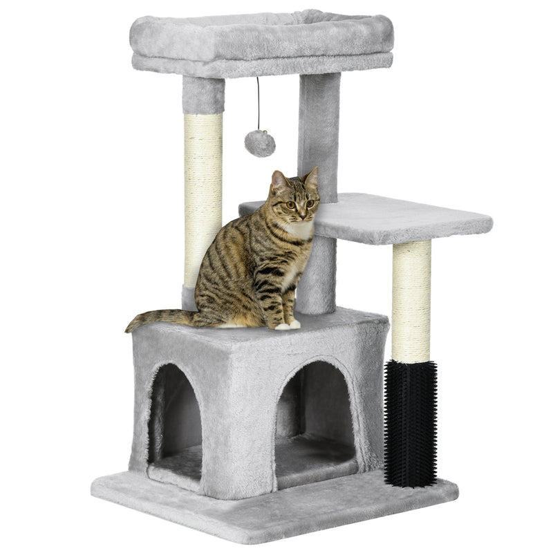 Arranhador para Gatos Médios Altura 85 cm Arranhador para Gatos com Casa Plataforma Bola Brinquedo Arranhador e Postes de Sisal 48x48x85 cm Cinza