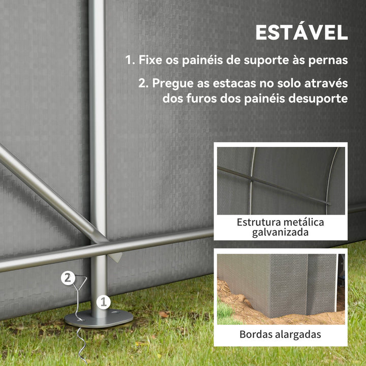 Tenda de Jardim Exterior para Ferramentas Bicicletas 2,4x1,6x1,9 m Abrigo Exterior com Estrutura em Aço Porta Enrolável com Fecho Impermeável Garagem Portátil Cinzento Claro