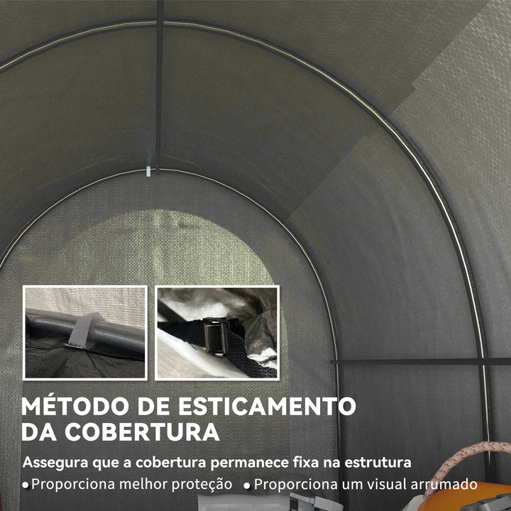 Tenda de Jardim Exterior para Ferramentas Bicicletas 2,4x1,6x1,9 m Abrigo Exterior com Estrutura em Aço Porta Enrolável com Fecho Impermeável Garagem Portátil Cinzento Claro