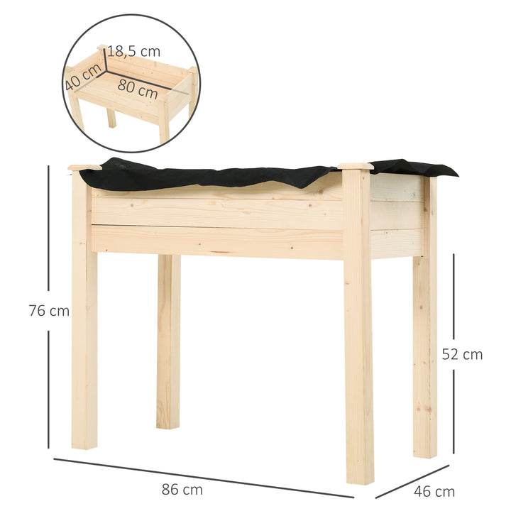 Horta Elevada de Madeira 86x46x76cm Mesa de Cultivo com Tecido não Tecido e 4 Orifícios de Drenagem para Cultivo de Plantas e Flores Madeira
