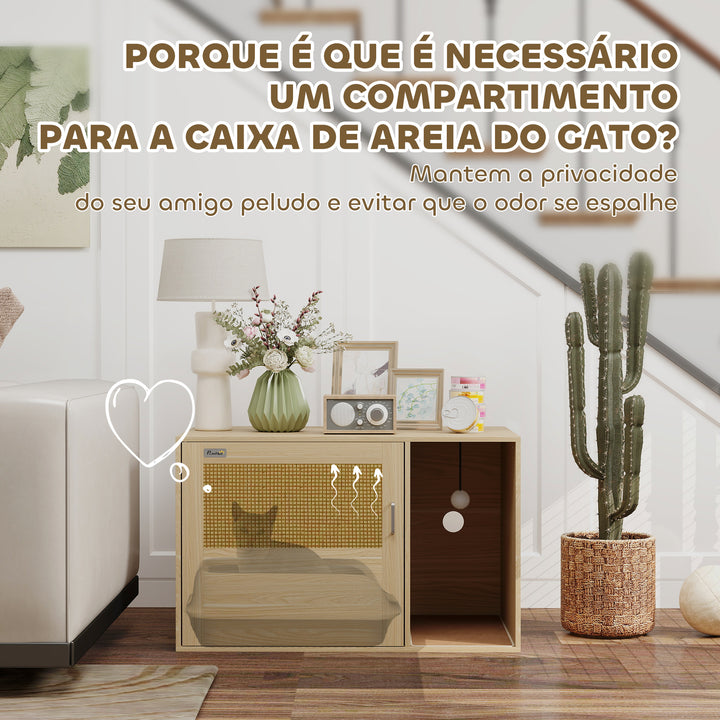 Móvel Caixa de Areia para Gatos Caixa de Areia para Gatos com Tapete de Arranhar e Porta de Vime Móvel Auxiliar com Caixa de Areia para Gatos para Sala de Estar 80x50x50 cm Branco
