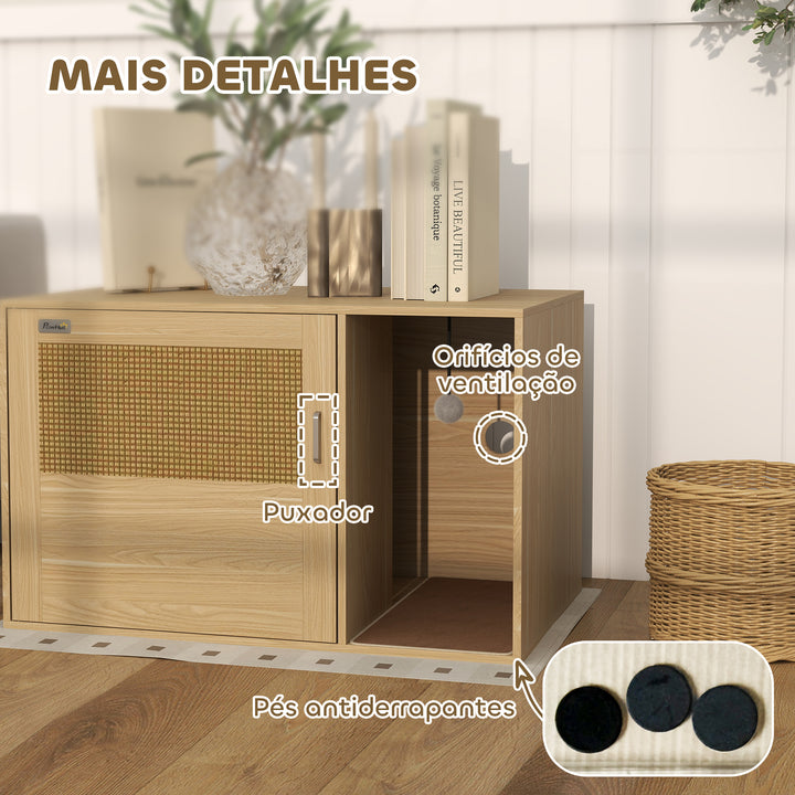 Móvel Caixa de Areia para Gatos Caixa de Areia para Gatos com Tapete de Arranhar e Porta de Vime Móvel Auxiliar com Caixa de Areia para Gatos para Sala de Estar 80x50x50 cm Branco