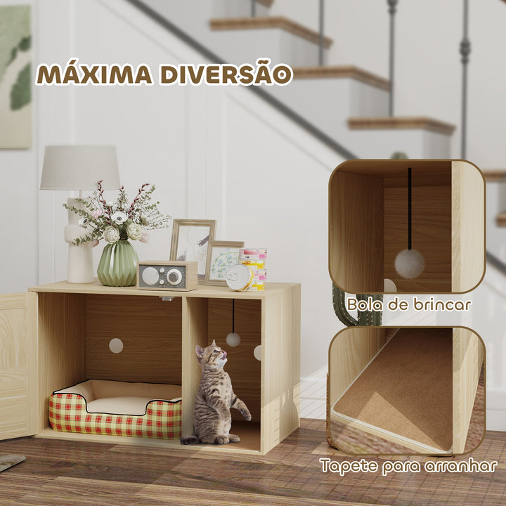 Móvel Caixa de Areia para Gatos Caixa de Areia para Gatos com Tapete de Arranhar e Porta de Vime Móvel Auxiliar com Caixa de Areia para Gatos para Sala de Estar 80x50x50 cm Branco