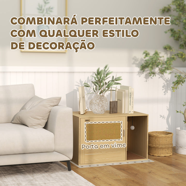 Móvel Caixa de Areia para Gatos Caixa de Areia para Gatos com Tapete de Arranhar e Porta de Vime Móvel Auxiliar com Caixa de Areia para Gatos para Sala de Estar 80x50x50 cm Branco