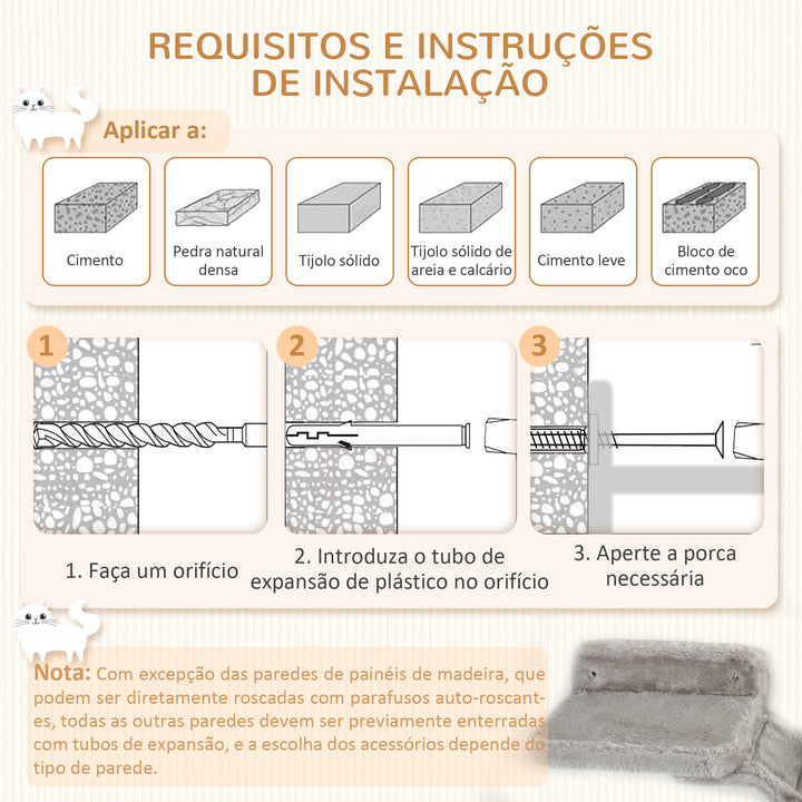Conjunto de Prateleiras para Gatos de 4 Peças Arranhador de Parede para Gatos com Rede Postes Arranhadores Escada Suave e Plataformas Cinza