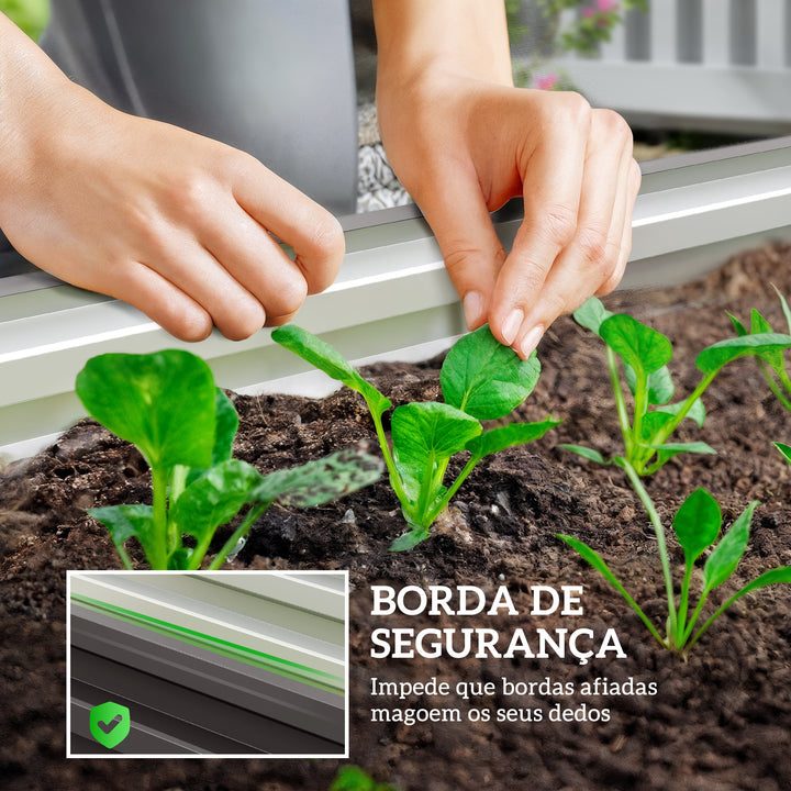 Conjunto de 2 Floreiras Grandes para Exterior em Aço Galvanizado Hortas Urbanas Floreiras Elevadas para Plantas Flores, Terraço Jardim, Resistente às Intempéries 110x50x30 cm Cinzento