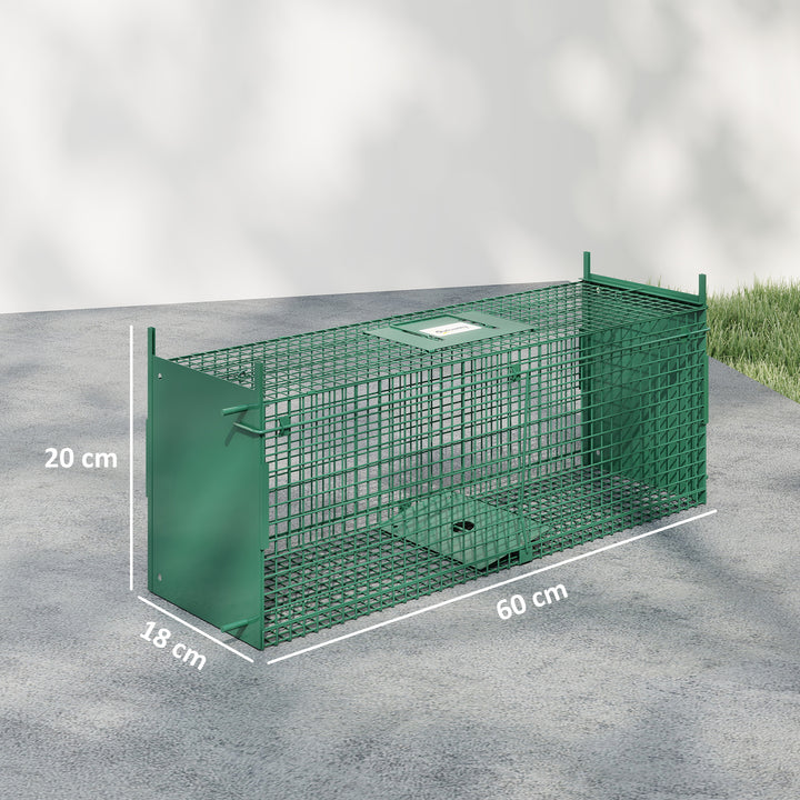 Armadilha para Animais Vivos 60x18x20 cm com Porta Gaiola de Captura com Alça de Transporte para Coelhos Raposas Pequenas Verde Escuro