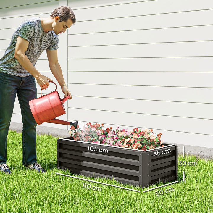 Conjunto de 2 Floreiras Grandes para Exterior em Aço Galvanizado Hortas Urbanas Floreiras Elevadas para Plantas Flores, Terraço Jardim, Resistente às Intempéries 110x50x30 cm Cinzento