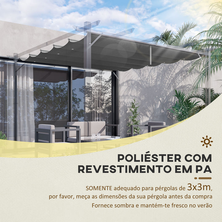 Cobertura para Pérgola 2,5x2,55 m Teto de Substituição Retrátil para Pérgola com 10 Orifícios de Drenagem Cinza Escuro