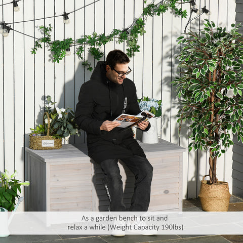 Baú de Armazenamento Baú de Madeira de Jardim com Tampa Abatível e Desenho de Persiana 127x56x60 cm Cinzento