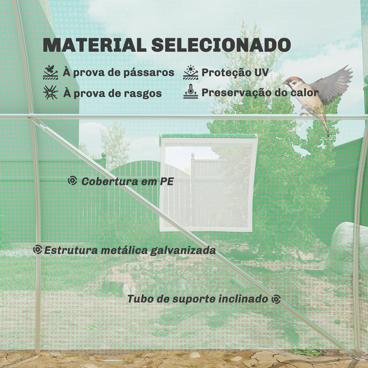 Estufa Tipo Túnel 6x3x2 m Estufa de Exterior com Paredes Laterais Enroláveis 8 Janelas de Malha e Porta Enrolável com Fecho de Correr para Jardim Pátio Verde