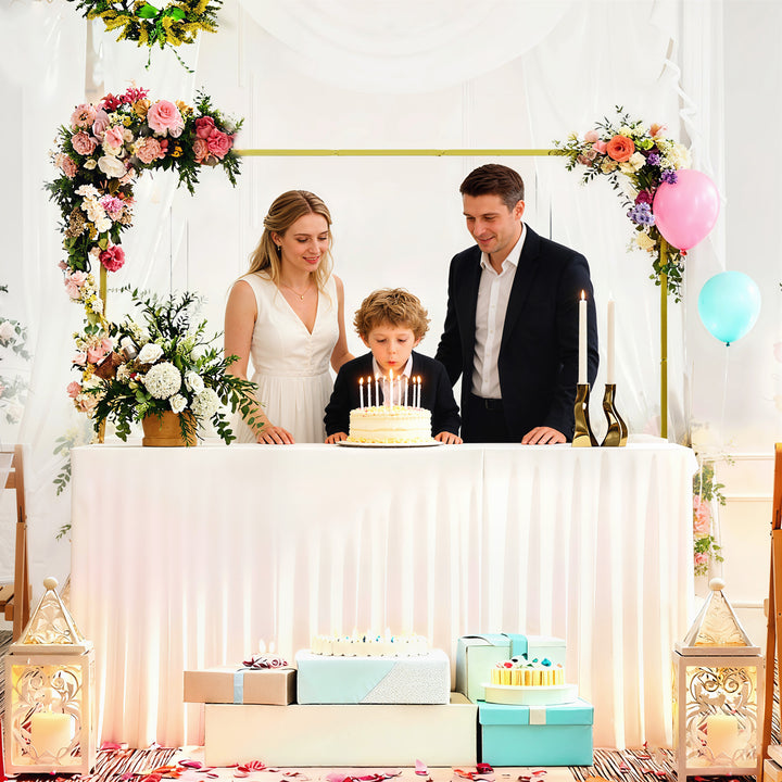 Arco de Jardim para Rosas em Metal 200x200 cm Arco de Casamento Quadrado com Estacas em Forma de U Resistente às Intempéries para Plantas Trepadeiras Decoração de Pátio e Terraço Dourado