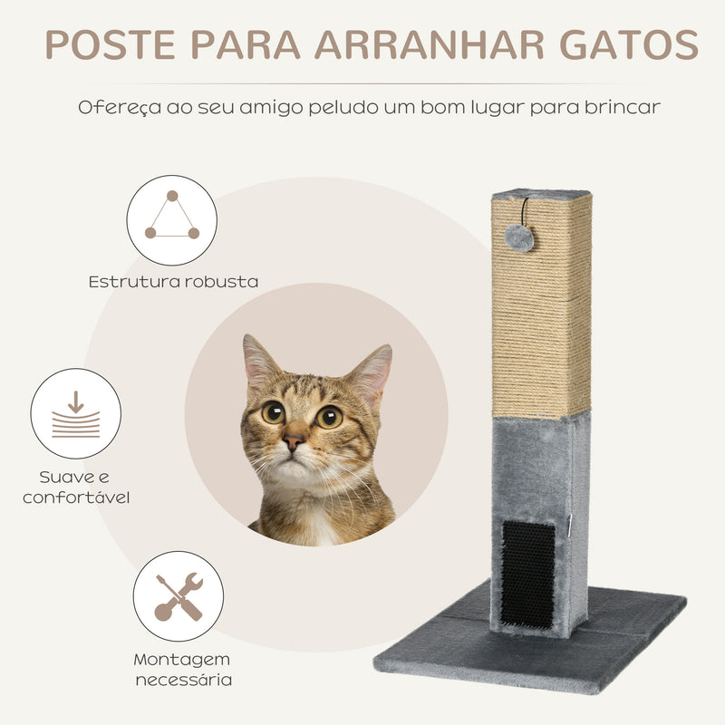 Poste Arranhador para Gatos 79 cm Arranhador para Gatos com Bola Suspensa e Poste de Sisal 59,5x39x79 cm Cinza e Bege