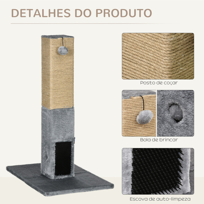 Poste Arranhador para Gatos 79 cm Arranhador para Gatos com Bola Suspensa e Poste de Sisal 59,5x39x79 cm Cinza e Bege