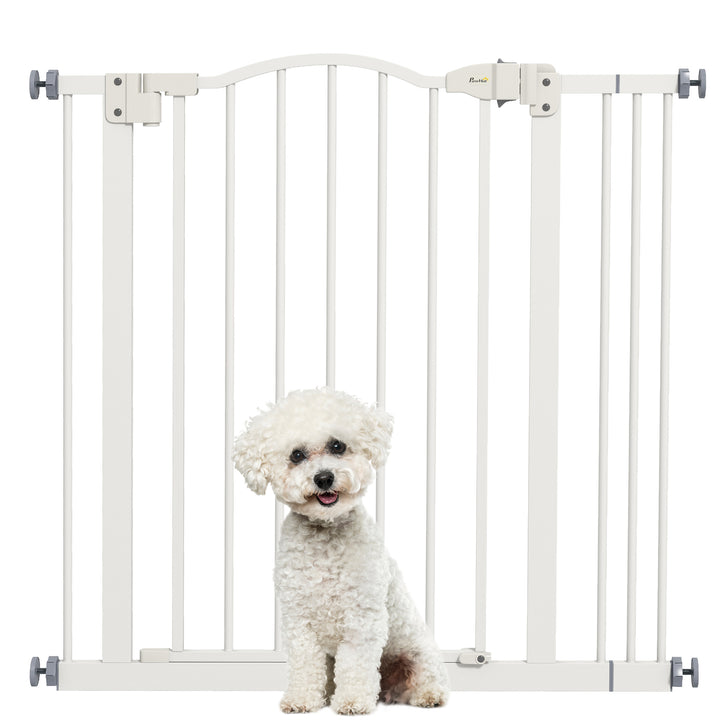 Barreira de Segurança para Cães Barreira com Largura Ajustável 74-87 cm Barreira para Cães com Extensões para Escadas e Portas Branco
