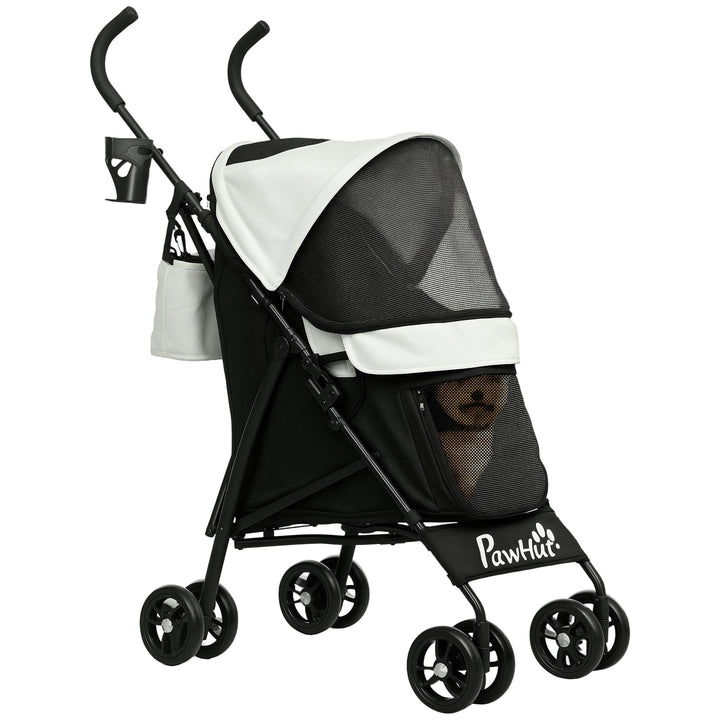 Carrinho para Cães Pequenos com Estrutura Compacta Carrinho Dobrável com Colchão Lavável Suporte para Copos Janelas de Rede e Bolsa de Arrumação 76x44x103 cm Creme