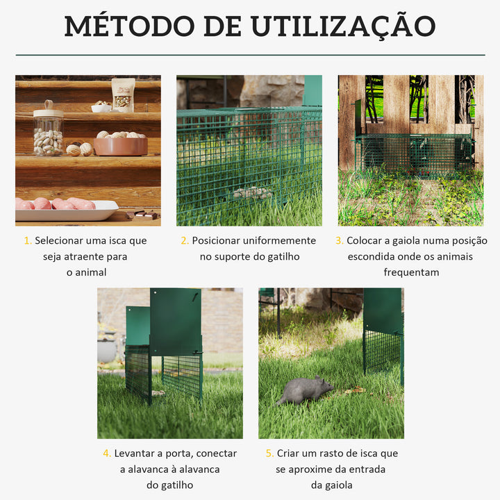 Armadilha para Animais Vivos 60x18x20 cm com Porta Gaiola de Captura com Alça de Transporte para Coelhos Raposas Pequenas Verde Escuro
