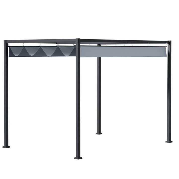 Pérgola 400x300x222 cm Pérgola de Jardim com Teto Retrátil de Poliéster com Revestimento Resistente para Celebrações Festas Casamento Cinza