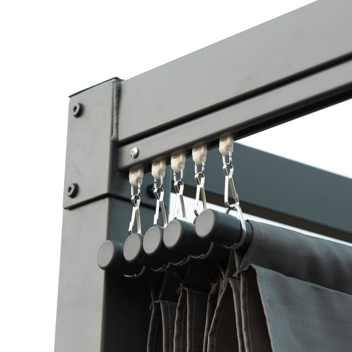 Pérgola 400x300x222 cm Pérgola de Jardim com Teto Retrátil de Poliéster com Revestimento Resistente para Celebrações Festas Casamento Cinza