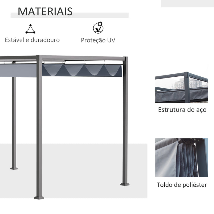 Pérgola 400x300x222 cm Pérgola de Jardim com Teto Retrátil de Poliéster com Revestimento Resistente para Celebrações Festas Casamento Cinza