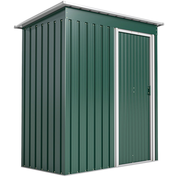 Abrigo de Jardim Exterior 1,5 m² 163x89x182 cm Abrigo Metálico para Ferramentas com Porta de Correr e Teto Inclinado para Pátio Verde