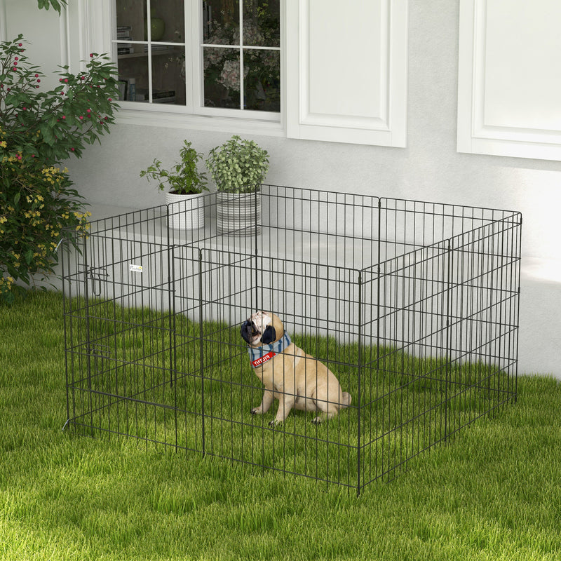 Parque para Cães 8 Painéis 76x61cm Dobráveis Gaiola Metálica para Animais de Estimação com Porta e Dupla Fechadura para Jardim Pátio Exterior Preto