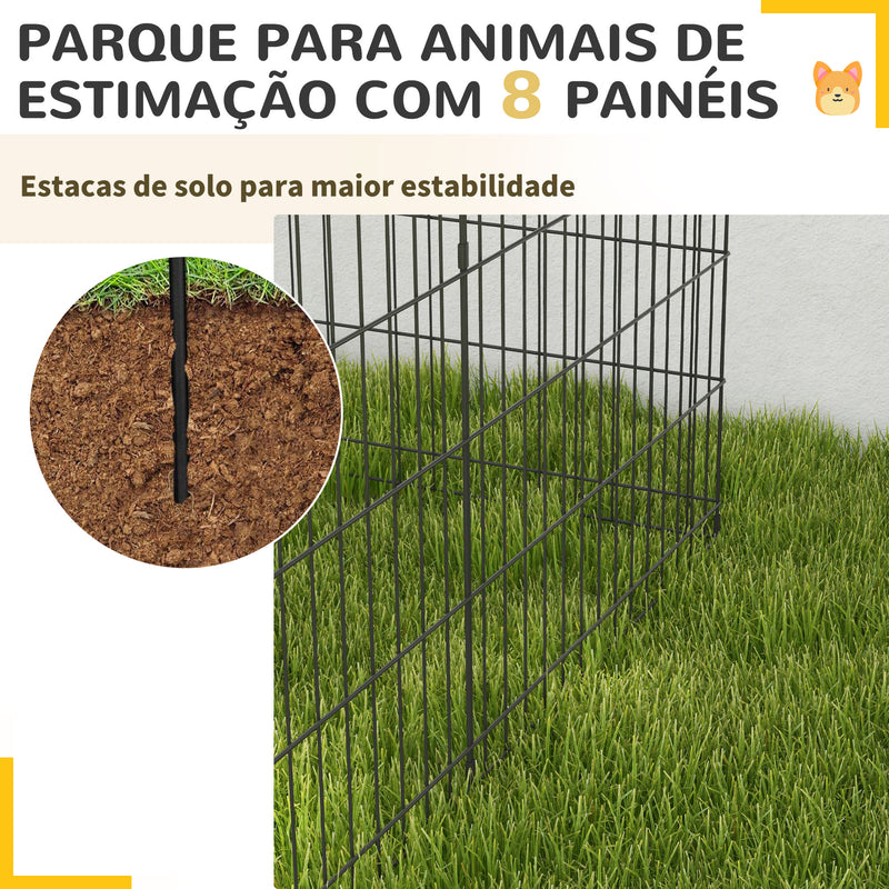 Parque para Cães 8 Painéis 76x61cm Dobráveis Gaiola Metálica para Animais de Estimação com Porta e Dupla Fechadura para Jardim Pátio Exterior Preto