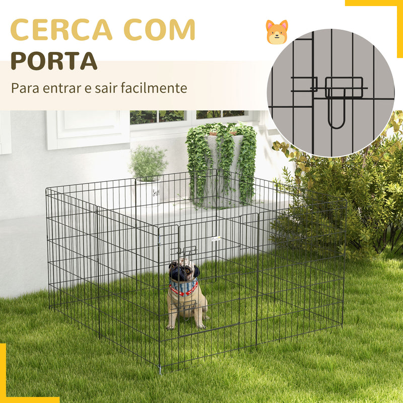 Parque para Cães 8 Painéis 76x61cm Dobráveis Gaiola Metálica para Animais de Estimação com Porta e Dupla Fechadura para Jardim Pátio Exterior Preto