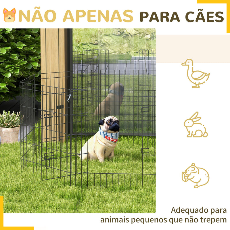 Parque para Cães 8 Painéis 76x61cm Dobráveis Gaiola Metálica para Animais de Estimação com Porta e Dupla Fechadura para Jardim Pátio Exterior Preto