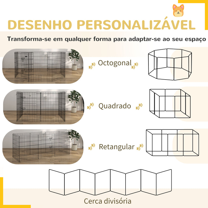 Parque para Cães 8 Painéis 76x61cm Dobráveis Gaiola Metálica para Animais de Estimação com Porta e Dupla Fechadura para Jardim Pátio Exterior Preto