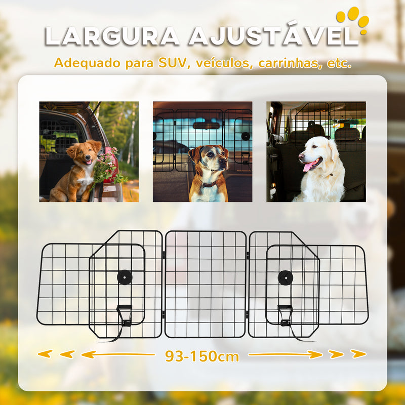 Barreira Protetora de Carro para Cães com Largura Ajustável Grade para Cães de Carro Dobrável de Aço 93-150x42 cm Preto