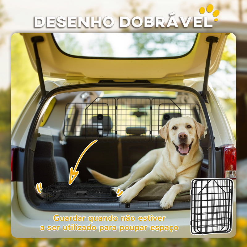 Barreira Protetora de Carro para Cães com Largura Ajustável Grade para Cães de Carro Dobrável de Aço 93-150x42 cm Preto