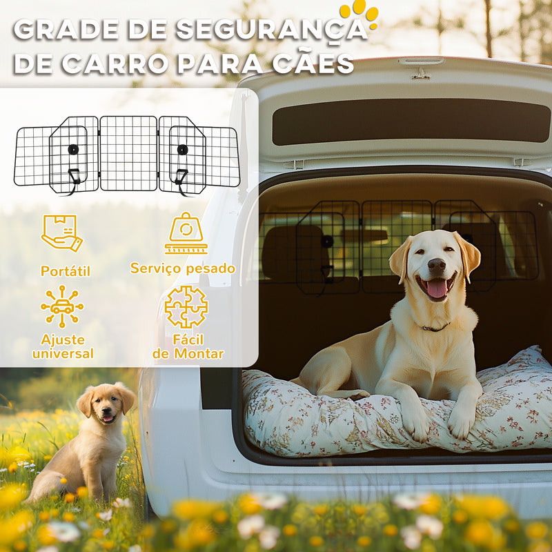 Barreira Protetora de Carro para Cães com Largura Ajustável Grade para Cães de Carro Dobrável de Aço 93-150x42 cm Preto