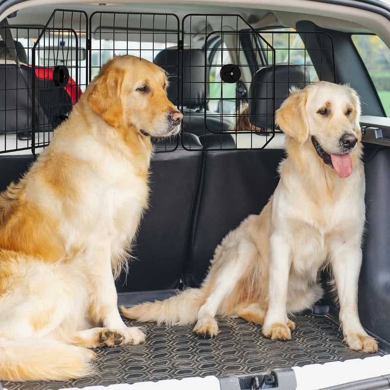 Barreira Protetora de Carro para Cães com Largura Ajustável Grade para Cães de Carro Dobrável de Aço 93-150x42 cm Preto