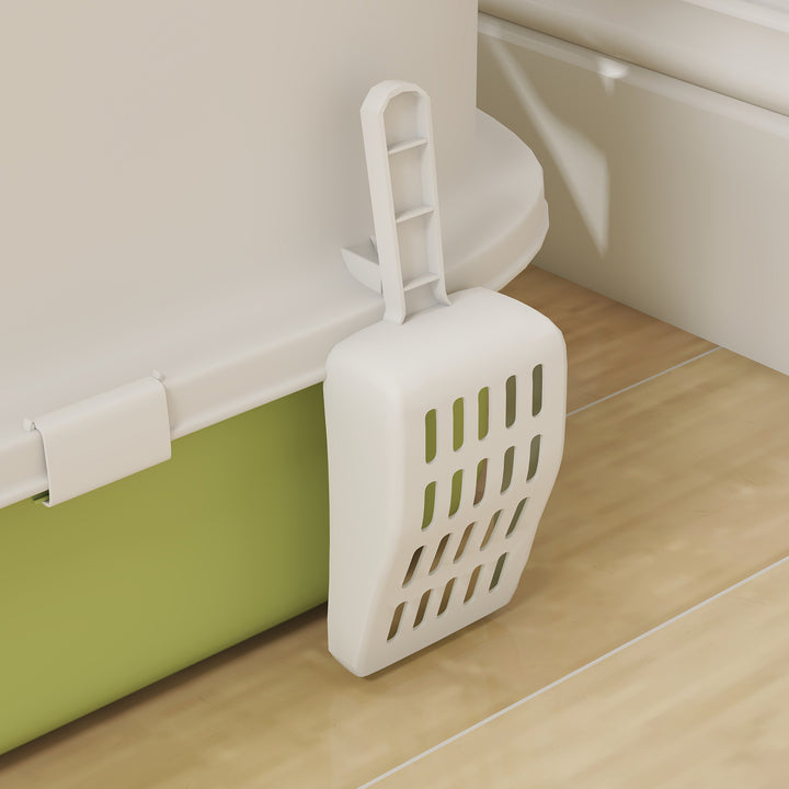 Caixa de Areia para Gatos Fechada Caixa de Areia para Gatos com Entrada Frontal Saída Superior Tampa Amovível Bandeja e Pá 40,5x52,5x42,5 cm Verde