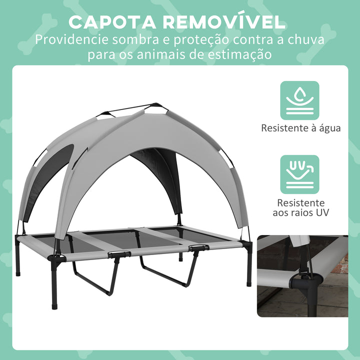 Cama Elevada para Cães com Toldo Cama para Cães Grandes Refrescante e Respirável 106x76x94 cm com Estrutura de Aço e Bolsa de Transporte para Interior e Exterior Cinzento Claro
