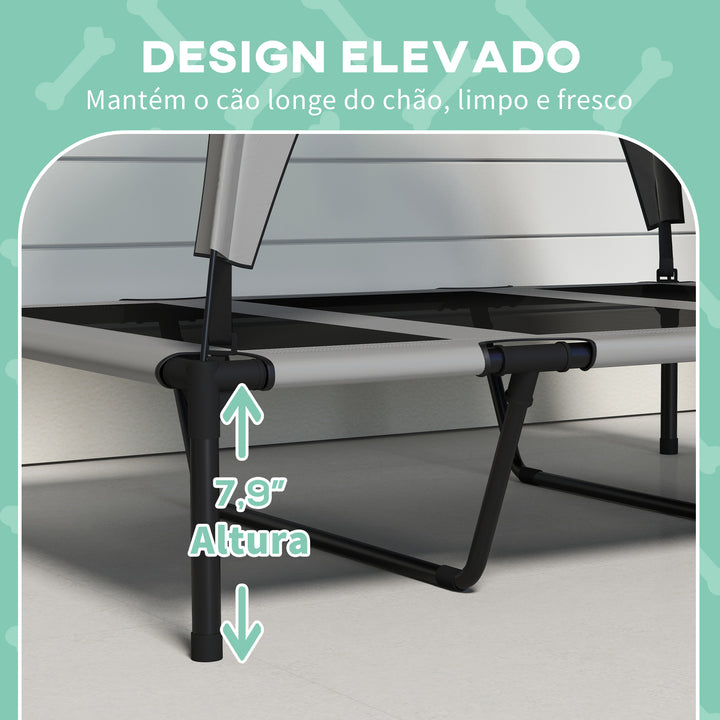 Cama Elevada para Cães com Toldo Cama para Cães Grandes Refrescante e Respirável 106x76x94 cm com Estrutura de Aço e Bolsa de Transporte para Interior e Exterior Cinzento Claro