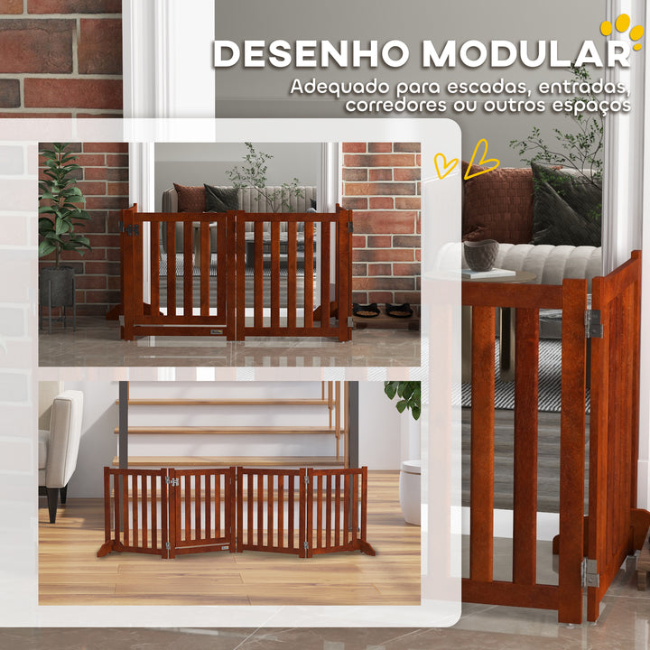 Barreira de Segurança para Cães Dobrável para Escadas e Portas Barreira para Cães Pequenos com 4 Painéis com Suporte de Pé para Interior 205x30x60 cm Madeira