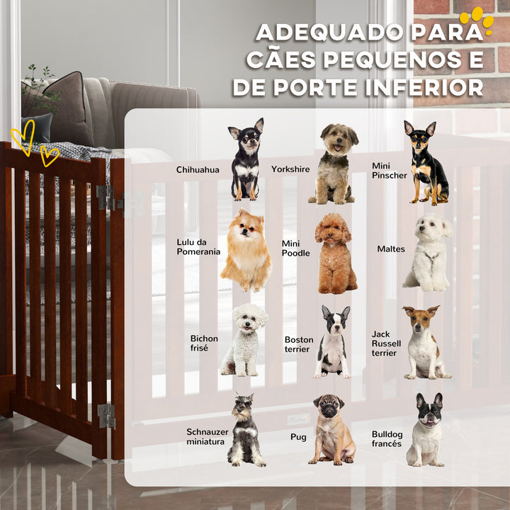 Barreira de Segurança para Cães Dobrável para Escadas e Portas Barreira para Cães Pequenos com 4 Painéis com Suporte de Pé para Interior 205x30x60 cm Madeira