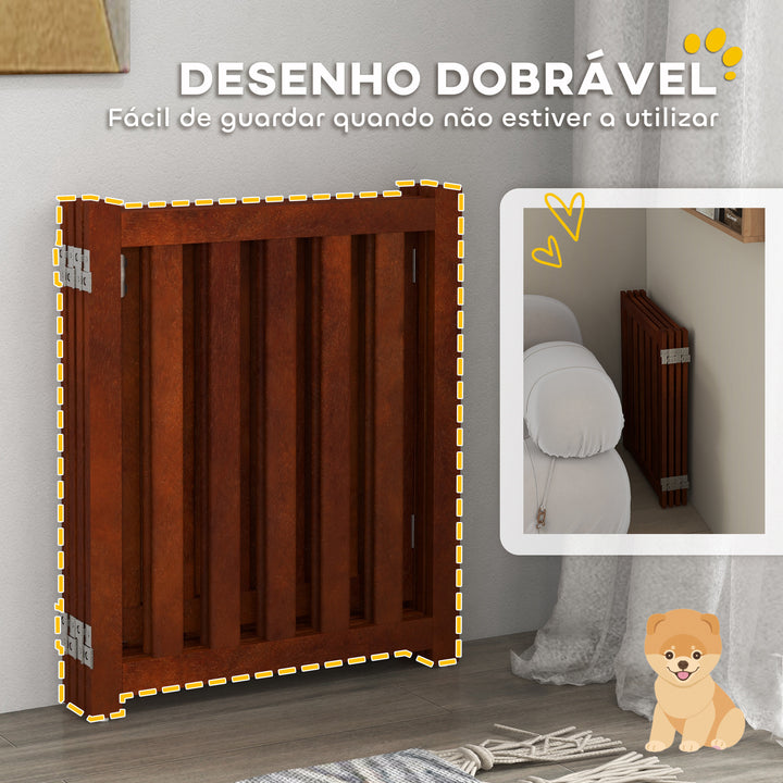 Barreira de Segurança para Cães Dobrável para Escadas e Portas Barreira para Cães Pequenos com 4 Painéis com Suporte de Pé para Interior 205x30x60 cm Madeira