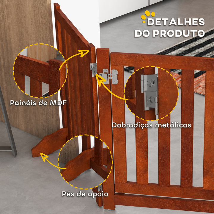 Barreira de Segurança para Cães Dobrável para Escadas e Portas Barreira para Cães Pequenos com 4 Painéis com Suporte de Pé para Interior 205x30x60 cm Madeira